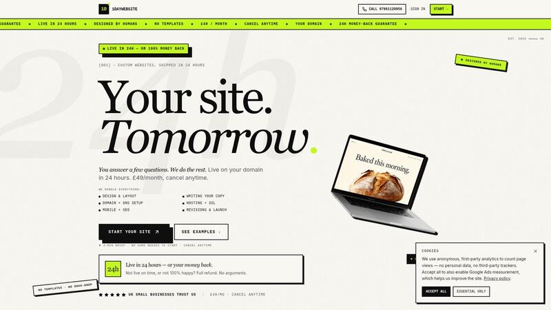 1DayWebsite — Productised Service website screenshot